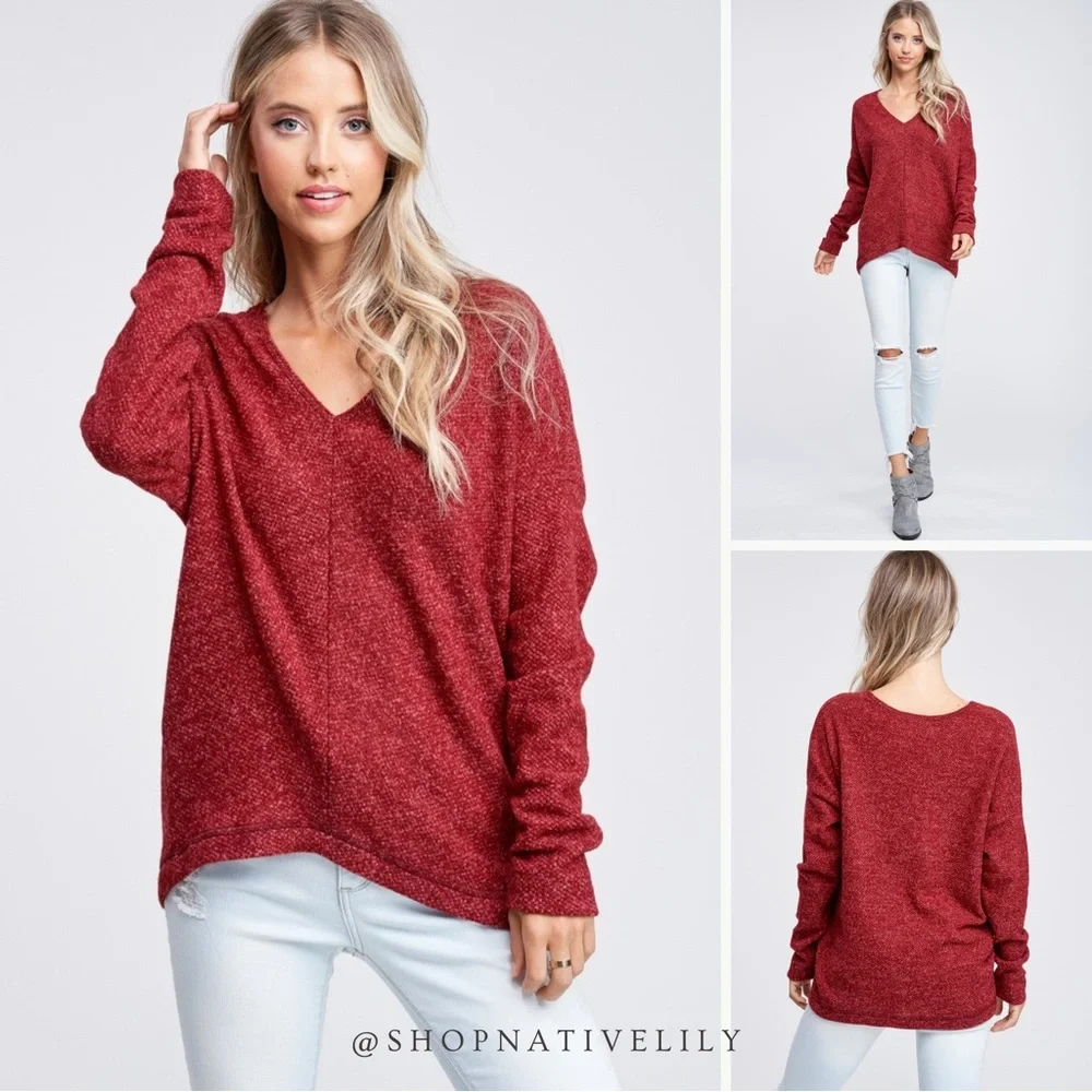 NWT White Birch High-Low Dolman Sleeve Knit Sweater, Burgundy - Picture 1 of 6